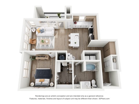 Floor plan for 1 bed, 1 bath, 871 sqft